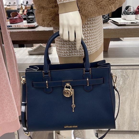 Michael Kors 35T1GHMS2L Hamilton Medium Satchel Crossbody Navy